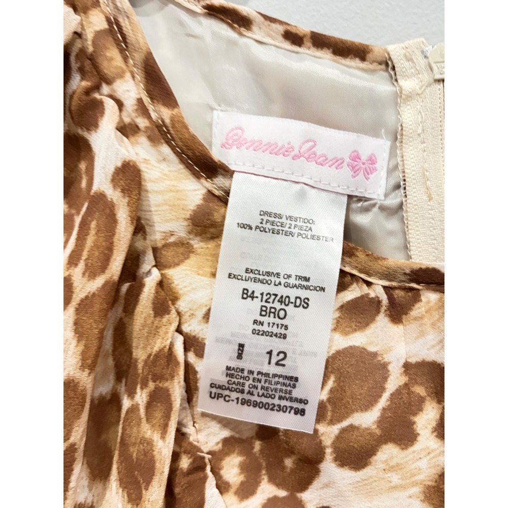 Bonnie Jean Girls Leopard Print Ruffle Dress Brown Tan Size 12 B4-12740-DS - Picture 2 of 3